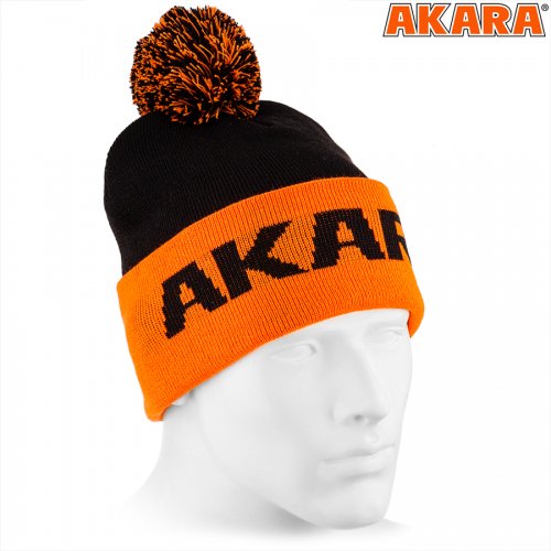Шапка Akara Sport Winter Pompon Чёрная/Оранжевая