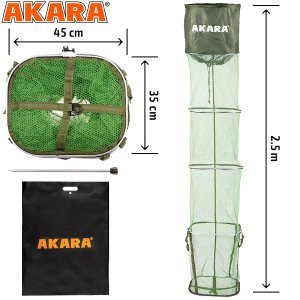 Садок Akara 4 секции 35x45, прорезиненная сетка, со штырем, L250, в сумке