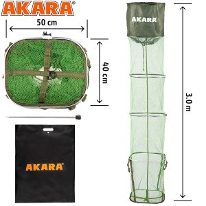 Садок Akara 4 секции 40x50, прорезиненная сетка, со штырем, L300, в сумке